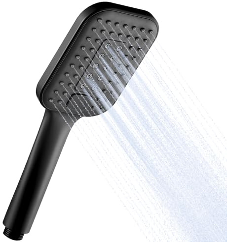 OFFO Duschkopf mit 3 Strahlarten, Wassersparend und Hochdruck, Handbrause Quadratischer, Duschbrause mit Antikalk-Funktion, Leicht zu Reinigen, für mehr Komfort und Regendusche-Effekt​, Schwarz