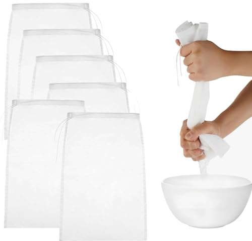 Nylon Filter Bags,6 PCS Fine Mesh Strainer for Nut Milk Yogurt Cheese Juice Multi-Purpose Kitchen Sieve and Strainer Bags Washable Muslin Cloths for Cooking Food Straining