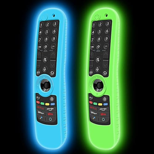 Mydrissu Protective Case for LG MR21GA MR22GA MR22GN MR23GA MR23GN MR24GN Magic Remote Control, Silicone Cover for LG Smart TV Remote 2021-2024 Protector Holder Sleeve Skin(Glow Blue+Glow Green)