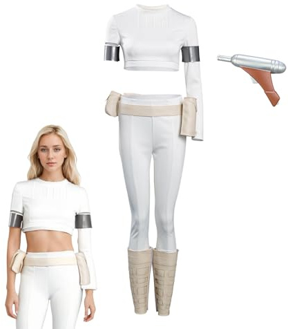 KoleGoe Erwachsene Damen Padme Queen Cosplay Kostüm Weiße Kampf Kostüm Set Halloween Karneval Kostüm Zubehör