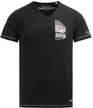 Camp David Herren T-Shirt mit V-Neck und Back-Photoprint Black, L
