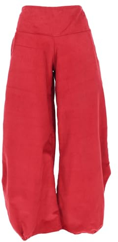 GURU SHOP Weite Boho Cord Pluderhose, Feincord Damenhose, lässig, rot, M
