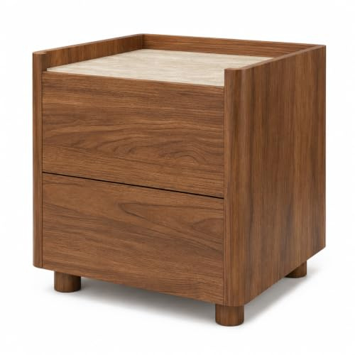 Bednew Nachttisch, Nachtschrank Holz, 2 Schubladen, Anthrazit-Eiche | Moderner Nachttisch, Schubladenschrank, Minimalistischer Stil, geeignet für Schlafzimmer, Wohnzimmer und Büro, 48x40x48cm