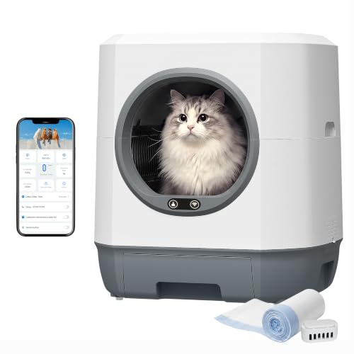 Snol Katzenklo Selbstreinigend, 90L Selbstreinigende Katzentoilette | 12 Sicherheitssensoren,App-Steuerung,Geruchskontrolle, Elektrisches Katzenklo groß Automatisches Katzenklo für mehrere Katzen