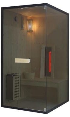 SANOTECHNIK Sauna & Cabine infrarouge GLACIER S pour 1 personne, combinaison sauna infrarouge en épicéa avec four électrique 3,6 kW, projecteur lumière rouge 400 W, verre de sécurité, 100 x 120 x 200