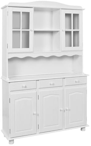 AltoBuy Laurie - Buffet Vaisselier 5 Portes 3 Tiroirs Bois Massif Vernis Blanc