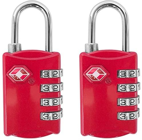 TSA Luggage Locks (2 Pack) - 4 Digit Combination Steel Padlocks - Approved Travel Lock for Suitcases & Baggage - TSA Lock (2, Red & Red)