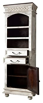 MASSIVMOEBEL24.DE | Castle-ANTIK Regal aus Massivholz #213 Mango- und Akazienholz - weiß, gewachst 60x40x180cm 2 Schubladen - 5 Fächer Romantisches Wohnzimmerregal Shabby Shic