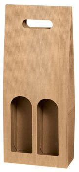 10 Stück Geschenkkarton Tragekarton Dekowell Natur für Zwei Flaschen Wein/Sekt