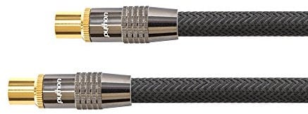 Python Series Premium Câble d'antenne TV - IEC/Coax mâle vers femelle, plaqué or - Câble coaxial RG6 Blindage 120 dB / 75 Ohm - Fiche entièrement métallique, conducteur en cuivre, nylon tressé -