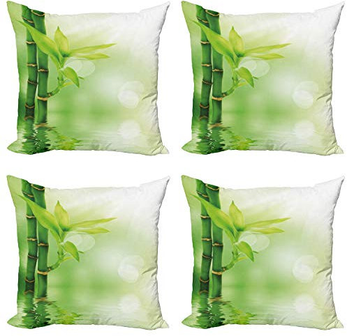 ABAKUHAUS Pflanze Dekokissen Kissenbezug 4er Pack, Bambus aus Wasser, Modern Accent Doppelseitiger Digitaldruck, 40 x 40 cm, Smaragdgrün