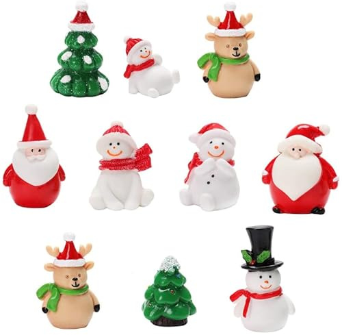 Amosfun 10 Stück Weihnachtsminiaturen DIY Schneekugel Figuren für Schneebedeckte Winterfee Garten Puppenhaus Dekoration (Gemischter Stil)