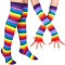 BundleMall Gestreifte lange Strickhandschuhe, kniehohe Streifen, Socken, Leggings, Party-Kostüm, Zubehör, 2 Paar, regenbogenfarben, One size