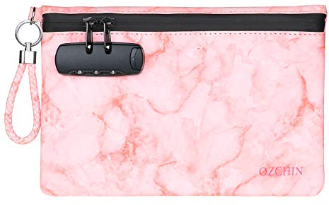 OZCHIN Geruchsdichter Tasche mit Kombinationsschloss Zertifikate Organizer PU-Leder Schlossbeutel Reise-Aufbewahrungskoffer Geschenke Männer Frauen (Rosa)