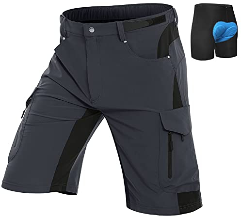 Vzteek Herren MTB Hose Fahrradhose mit Gepolstert, Schnelltrocknende MTB Shorts Mountainbike Hose Herren(Dunkelgrau,XL)