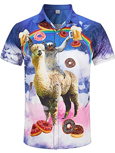 RAISEVERN Mens Shirts Alpaca Sloths Bad Taste Ugly Stag 3D Printed Funny Beer Funky Loud Rave Awful Crazy Hawaiian Loud Shirt Gifts, M
