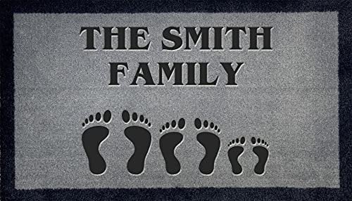 Artisan Kiss GREY NYLON DOOR MAT 70x40cm Washable Personalised Customised Internal Indoor Wedding Gift Present Unique (Family Feet)