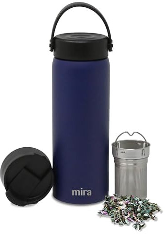 MIRA Tea Infuser Thermos Flask Stainless Steel with Removable Strainer for Loose Tea Insulated Hot and Cold 530ml Navy Blue