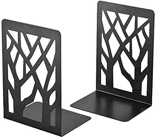 MEETOZ 1 Pair Bookends, Book Ends, Book Ends for Shelves, Heavy Duty Metal Black Bookend Support for Shelves Offices (Black Tree)
