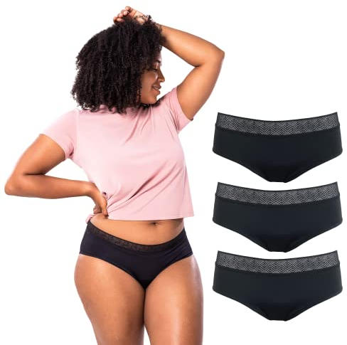 SELENACARE Periodenunterwäsche Hipster (3er Multipack) - Menstruationsunterwäsche für Damen, waschbar, 100% vegan, nachhaltig, 25ml Aufnahme, schwarz, Größe M (EU 36/38)