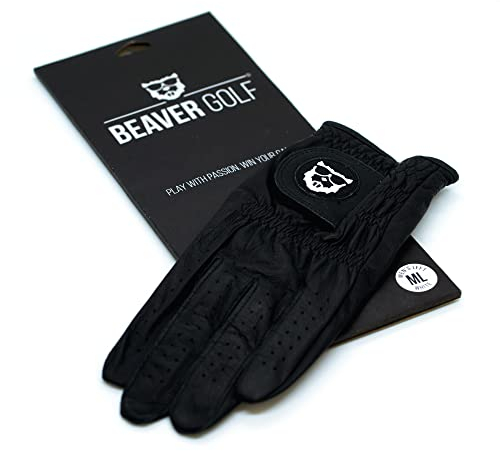 BEAVER GOLF Damen Golf Handschuh Schwarz - Premium Cabretta-Leder - Nachhaltig - Handarbeit (XS, Links (Rechtshänder))