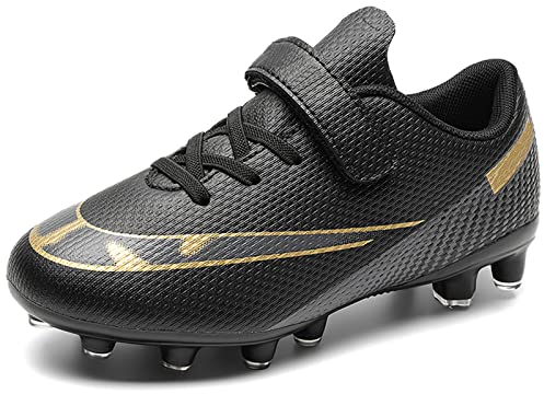 ASOCO DREAM Football Boots Boys' Astro Turf Trainers Kids Outdoor Low-Top Spike Soccer Shoes Teens Football Athletic Sneakers,Black,5 UK