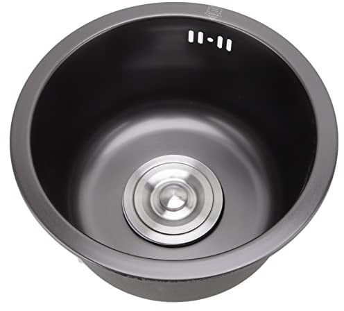 Schwarzes Bar-Spülbecken, 11,8 Zoll, doppelt montiertes, rundes Edelstahl-Küchenspülbecken, einzelne Schüssel, tiefe Bar-Vorbereitungsspüle mit Zubehör, Drop-in über der(Schwarzer Nano-Diamant)