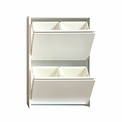 VEEHAUS Poubelle de cuisine pour une utilisation polyvalente avec rabats en acier inoxydable, poubelle élégante pour un rangement efficace et pratique, blanc, 4 x 15 l, 60 l