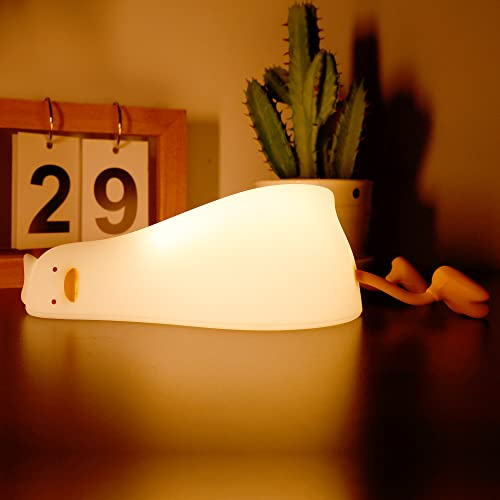 Anywin Lying Flat Duck Nachtlicht, Niedliche Light Up Ente Soft Silikon Nursery Nachtlampe mit Touch Control & Wiederaufladbar & Timer & Dimmer für Kinder