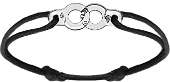 1001 Bijoux Bracelet argent rhodié (Argent 925‰ + protection Rhodium) motif menotte cordon coulissant noir + écrin (offert) + Certificat d'Authenticité Argent 925‰