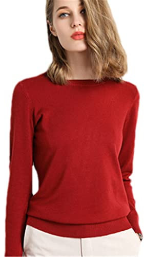 Dninmim Pull doux en cachemire pour femme - Printemps et automne - Décontracté, rouge foncé, UK7 / 41EU / US8