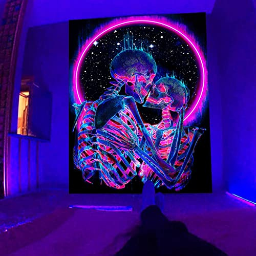 shouzhigo Schwarzlicht-Wandteppich, UV-reaktiv, Wandbehang, Dekoration, ästhetischer Wandteppich für Wohnzimmer, Schlafzimmer (A, 150 x 200 cm)