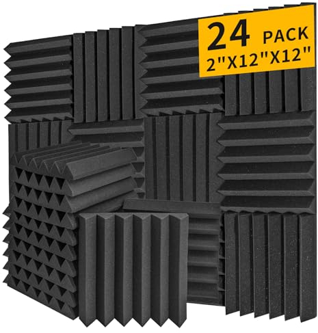 Akustikschaumstoffplatten, 24 Stück, 5,1 x 30,5 x 30,5 cm, Saiqiang Schallschutzkeile für Wand, geräuschabsorbierende, schalldichte Paneele, schwarz, schalldämpfend, feuerfest, für Studio, Büro