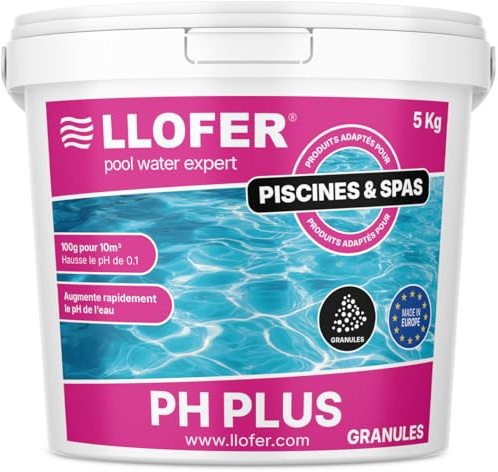 Poudre PH Plus Piscine - Augmente Le pH - Équilibre Chimique Optimal - Améliore Le Confort de baignade et la qualité de l'eau - Haute Concentration - Seau 5kg