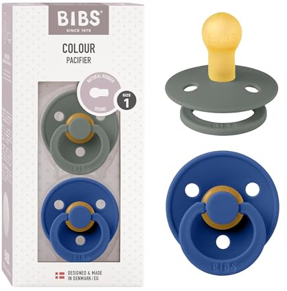 BIBS Colour Schnuller 2er-Pack, BPA-frei, Kirschform Nippel. Naturkautschuk/Latex, Hergestellt in Dänemark, Größe 1 (0-6 Monate), Pine/Cornflower