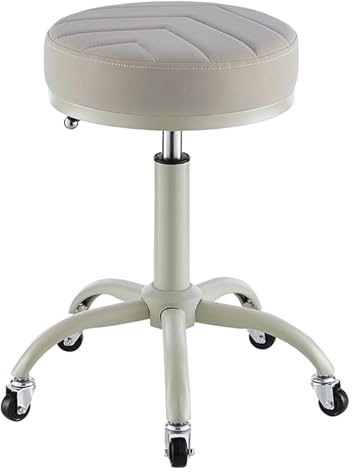 Bürostuhl, Schreibtischstuhl, grau, rund, rollender Barhocker, Drehstuhl für Schönheitssalon, Spa, ABS, 5 Krallen mit Rollen, verstellbar 45–60 cm
