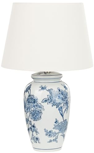 Tischlampe Porzellan blau/weiß Vasenform mit Stoffschirm Kegelform Beluso