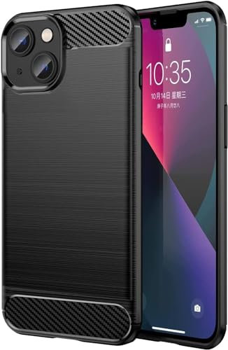 PIXFAB For iPhone 13 Mini Case, [Slim Fit] Shockproof Brushed Carbon Fibre [Protective Case] Cover, Gel Rubber Phone Case For Apple iPhone 13 Mini - Black