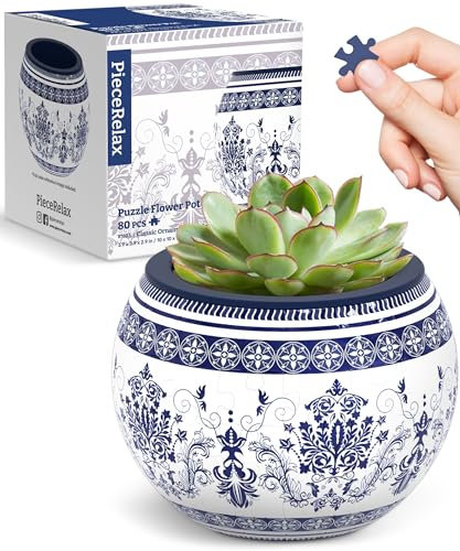 PieceRelax 3D Puzzle Blumentopf – Classic Ornamental Style | 80 Kunststoffteile | DIY-Pflanztopf zum Selbstbauen | Entspannendes Geschenk für Pflanzenliebhaber [K1103]