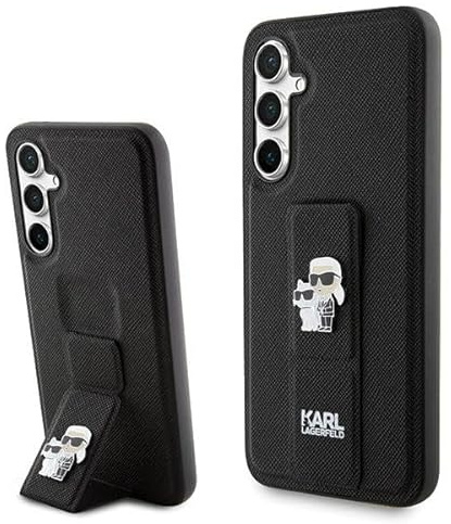 Karl Lagerfeld KLHCS23FEGSAKCPK Hülle für S23 FE S711 Schwarz hardcase Gripstand Saffiano Karl&Choupette Pins