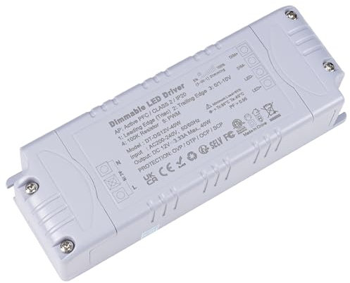 YAYZA! Transformateur LED 220v 12v 40W, IP44 Triac Dimmable Pilote 3.33A LED Driver, Mini Alimentation LED de Tension Constante, Convient pour écran LED et Ampoules LED G4, MR11 Adaptateur