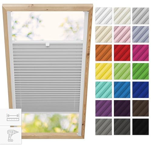 Estika Dachfenster plissee mit Bohren für Velux Fenster - Modell: P06 - Stofffarbe: Hellgrau - Dachfenster Rollo, Fensterrollo innen, Fenster plissee