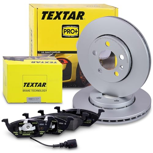 TEXTAR Bremsenset Vorderachse inkl. Bremsscheiben vorne Ø 256 mm außenbelüftet und Bremsbeläge vorne mit Verschleißkontakt Kompatibel mit AUDI A2, A3, SEAT LEON, SKODA FABIA, OCTAVIA, VW GOLF, POLO