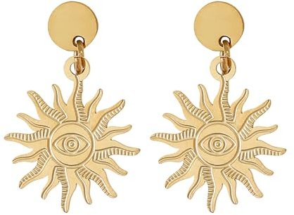Made by Nami Goldene Ohrringe Damen mit Sonne Boho Schmuck aus Edelstahl Wasserfest für Sommer Outfits (Sonne 2)
