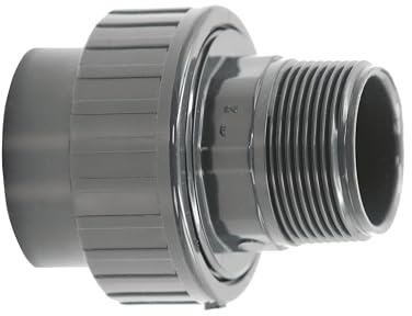 HAF® 1x PVC Fittings Verschraubung mit 50mm Klebemuffe x 2 Außengewinde | Adapter aus grauem PVC-U für Poolverrohrungen & sämtliche Rohrleitungen | Qualität: Made in Europe - Menge: 1 Stück