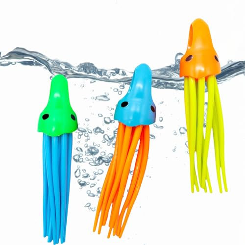 3Pcs Squid Diving Toys for Swimming Pool,Sinking Toys Swimming Sinkers for Kids,Squid Swim Pool Sinkers,Dive Squid Toy,Bath Squid Water Toy Underwater Training Pool Toys for 7-12 Girls Boys Pool Games