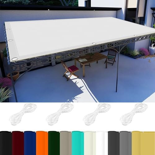 Sonnensegel 5 x 10 m 98% UV Schutz Garten Outdoor Sonnensegel mit Ösen Und Kordel,Ohne Bohren für Balkon Terrasse Garten Camping, Weiß