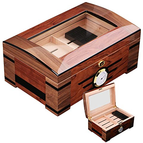 JMbpkduHs Zigarren-Humidor – Transparentes Oberes Fenster – Zigarren-Humidor – Mit Hygrometer – Luftbefeuchter – Spanische Zeder – Mit Schloss – Hält (80–100 Zigarren) – Geschenk Für Vater