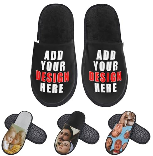 Pantuflas de Algodón Personalizadas, Pantuflas de algodón personalizadas con foto/texto/logotipo, Zapatillas de Estar por Casa para Hombre Mujer, Suave Cómodas Cálidas Pantuflas Suela Antideslizante