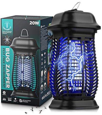 Bug Zapper - Trampas para moscas para interiores con potente foco de 20 W, impermeable, matador eléctrico de mosquitos para el hogar, patio trasero, patio (100, voltios)